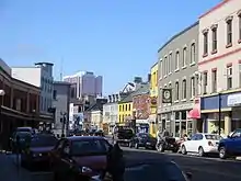 Photo of downtown street scene and store fronts