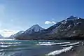 View of the mountains surrounding the Waterton Lake.