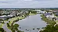 Aerial shot of Portland Lagoon (near) and Waterways Lake (far), viewed from the west