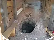 Inside of the entrance of the gold mine shaft.