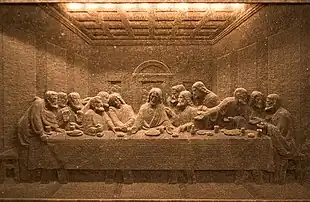 A rendering of the Last Supper made from salt, Wieliczka salt mine, Poland