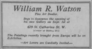 Advertisement for William R. Watson, fine art dealer, 1922