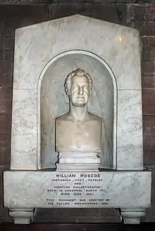 Memorial to William Roscoe, in cloister, carved by John Gibson