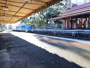 Williamstown siemens train arriving at Williamstown beach platform 2 as viewed from Platform 1