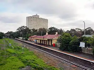 Williamstown station seen from a hill south of the station