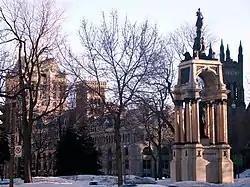 Place du Canada from René Lévesque Boulevard; Windsor Station in behind