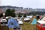 Tents and cars of spectators at Woodstock