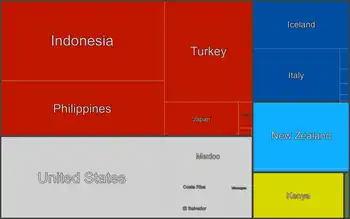 Image 96Geothermal generation by country, 2021 (from Geothermal power)