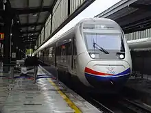 A westbound YHT train waiting at Ankara station