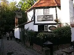 Outside of a timber-framed English pub