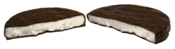 A York Peppermint Pattie split in half.