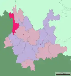 Location of Nujiang Prefecture in Yunnan