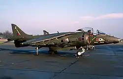 A No. 4 Squadron BAe Harrier at RAF Gütersloh during 1987.