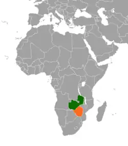 Map indicating locations of Zambia and Zimbabwe