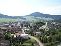 The village streets and surrounding mountains, Church of St. Sophia to the right