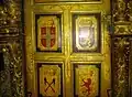 Zefarovic's Stemmatographia in Rila monastery which depicts the Serbian, Bulgarian, Bosnian and Macedonian coat of arms (top left to bottom right). They were made in 1883 within the Bulgarian Principality, by the painter Nikola Obrazopisov.