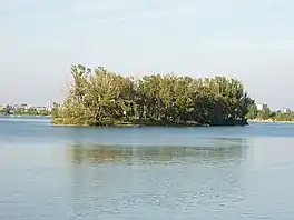 Islet on the Zlaté piesky lido reservoir