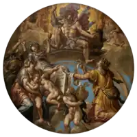  circular painting with multiple figures