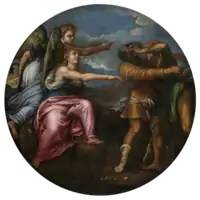  circular painting with multiple figures