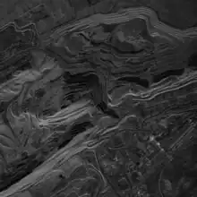 Synthetic aperture radar satellite image of the West Angelas Iron Ore Mine on 13 August 2023.