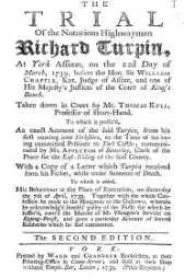 Title page of a pamphlet, entitled The Trial of the Notorious Highwayman Richard Turpin.