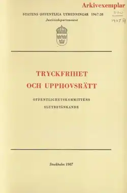 Front cover of SOU 1967:28 "Freedom of the press and Copyright".